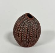 A Poole studio pottery seed style bud vase with incised dotted decoration, impressed mark verso