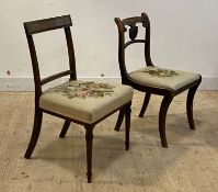 A Regency dining chair on sabre supports (H83cm) together with another 19th century dining chair,