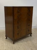 An early 20th century mahogany chest, fitted with five graduated drawers, on cabriole supports