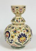 A Hungarian KB pottery Zsolnay Pecs style baluster vase with cup style top decorated with stylised