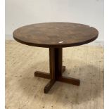 A stained oak and beech centre or dining table, late 20th century, the circular parquetry top raised