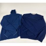 A Hackett of Mayfair cashmere mid blue polo neck sweater, slight pull to stitching at neck, with