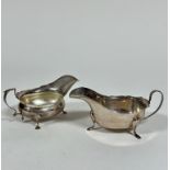 A Birmingham 1912 silver Edwardian Georgian style sauce boat with S scroll handle to side, raised on