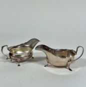 A Birmingham 1912 silver Edwardian Georgian style sauce boat with S scroll handle to side, raised on