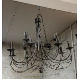 A large anodised metal twelve branch chandelier, H84cm