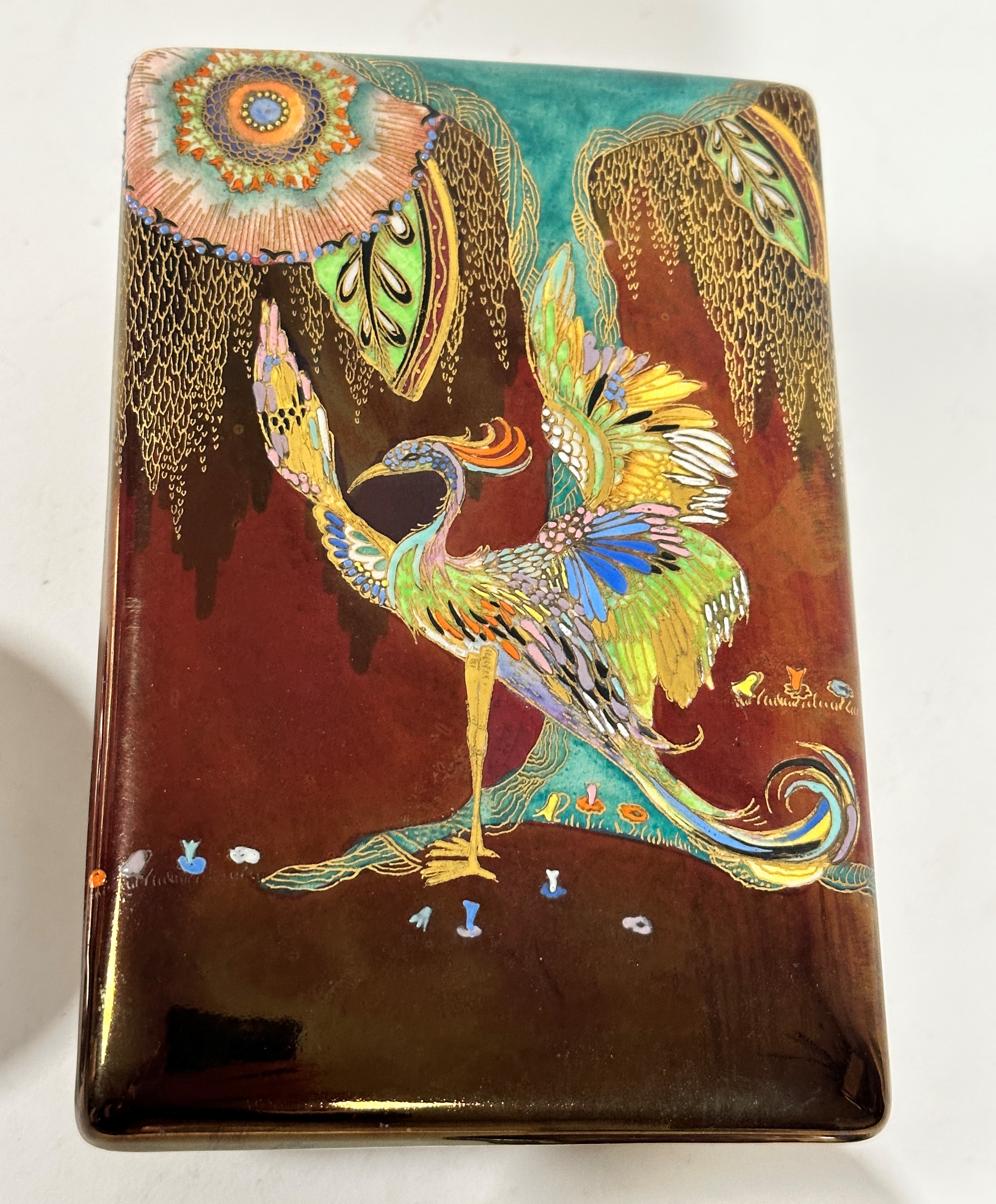 A Carlton Ware Rouge Royale rectangular cigarette box decorated with phoenix design, gilt - Image 2 of 6