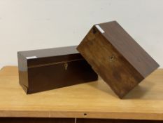 A 19th century mahogany tea caddy, (W27cm) together with another (W32cm)