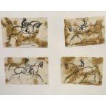 Terry Barron Kirkwood (Scottish) A set of four framed charcoal sketches of Jockeys on Horseback,