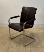 An Italian contemporary tubular chrome and brown leather cantilever desk chair, H87cm