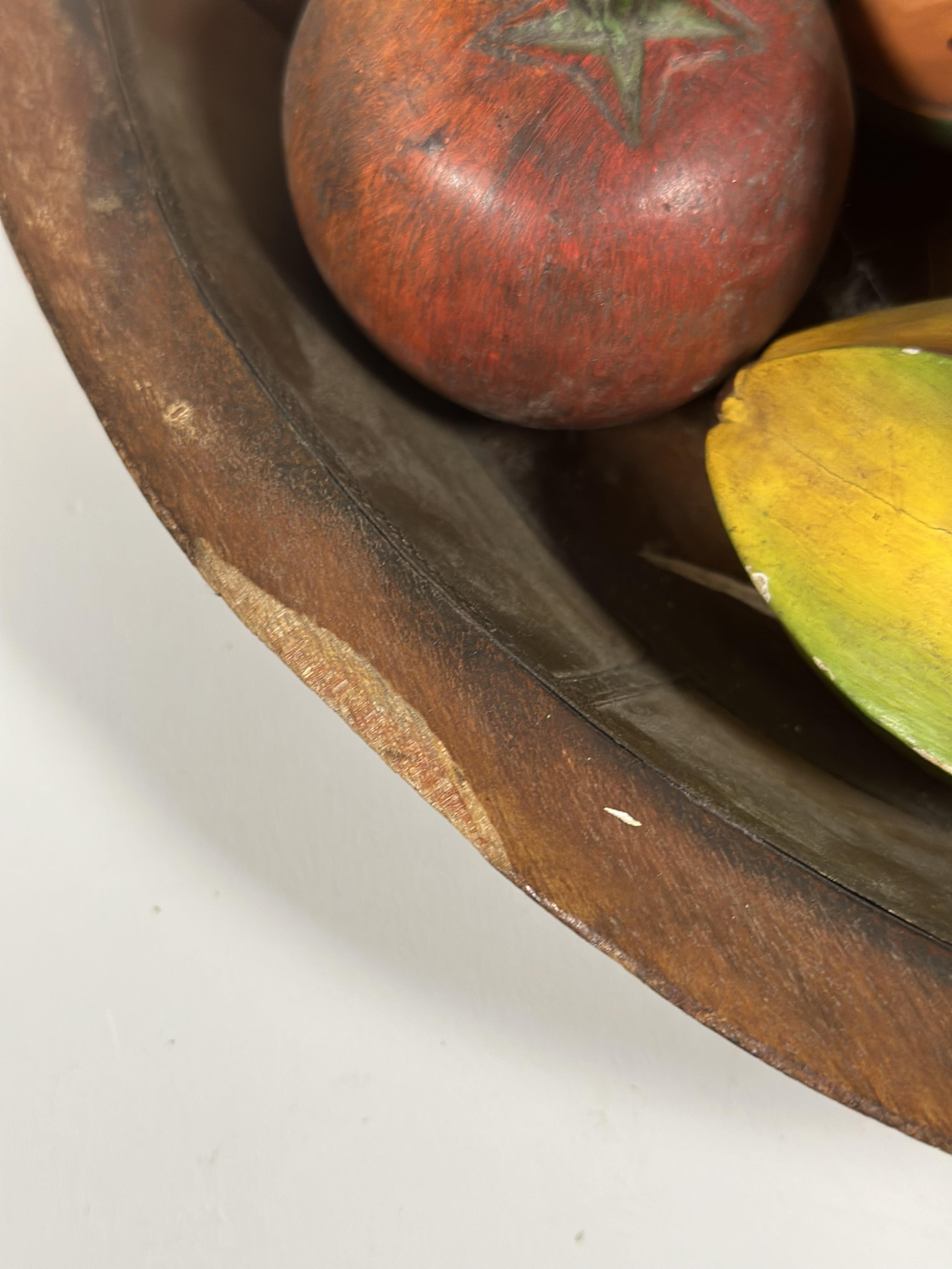 A wooden bowl with scalloped decoration to top and cast metal lining containing a selection of - Image 2 of 4