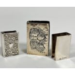 A modern Birmingham silver rectangular matchbox holder (4.5cm x 3cm) a Birmingham silver cherub