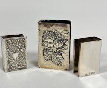 A modern Birmingham silver rectangular matchbox holder (4.5cm x 3cm) a Birmingham silver cherub