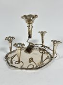 An Epns five branch table centre piece epergne stand complete with removable flower tubes and an