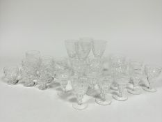 Three part sets of glass including four slice cut red wine glasses with leaf design, (h 15cm) show