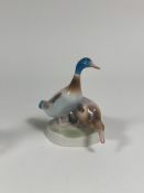 A Zsolnay Pecs porcelain model of two ducks. (marked verso)