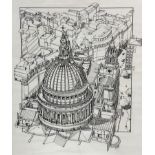 A print of St Paul's Cathedral London, perspex frame, (43cm x 30cm)