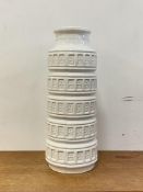 A West German white glazed ceramic vase with fluted bands and square rosette motif, H52cm