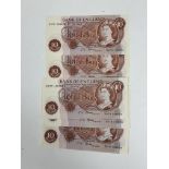 An envelope of 10 consecutive Fforde ten shilling notes uncirculated Bank of England.