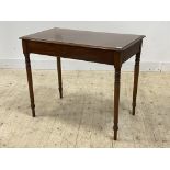 A Victorian mahogany table, with moulded top raised on ring turned supports, H75cm, W92cm, D53cm