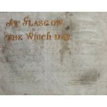 A glazed ebonised framed double sided City of Glasgow Order with City Crest on velum to Captain