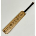 A Gunn & Moor Ltd Nottingham treen autograph Coronation Tour Australia 1953 miniature cricket bat