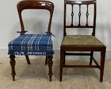 A 19th century mahogany chair, (H87cm) together with a Victorian mahogany dining chair (H86cm)