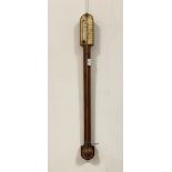 A 19th century mahogany stick barometer and thermometer with ivorine register (a/f) H90cm