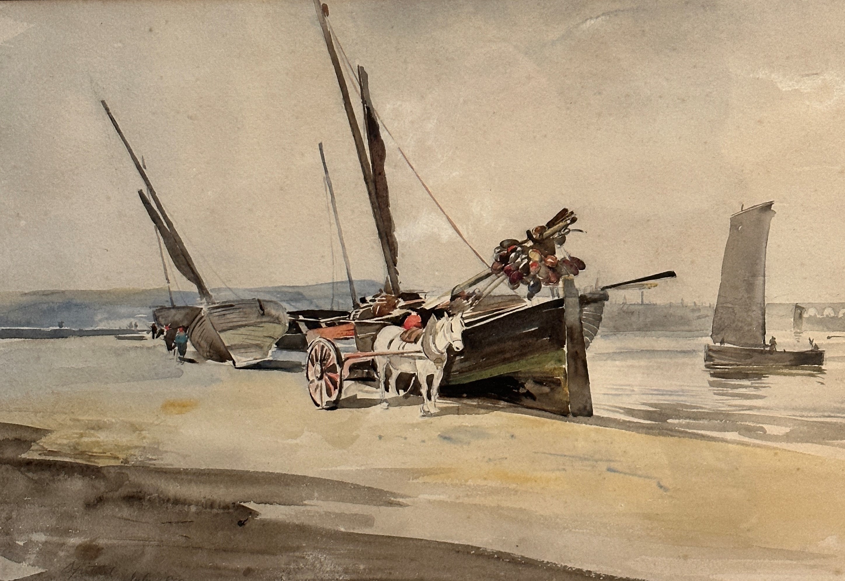 Joseph Thorburn Ross RSA (1849-1903) Fishing Boats on the River Tweed, watercolour, signed and dated