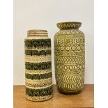 A 1970's West German vase of cylindrical form (H41cm) and another similar (H45cm)