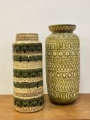 A 1970's West German vase of cylindrical form (H41cm) and another similar (H45cm)