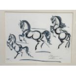 Terry Barron Kirkwood (Scottish) Prancing Lipuzzana Stallions, pencil and watercolour sketch, signed