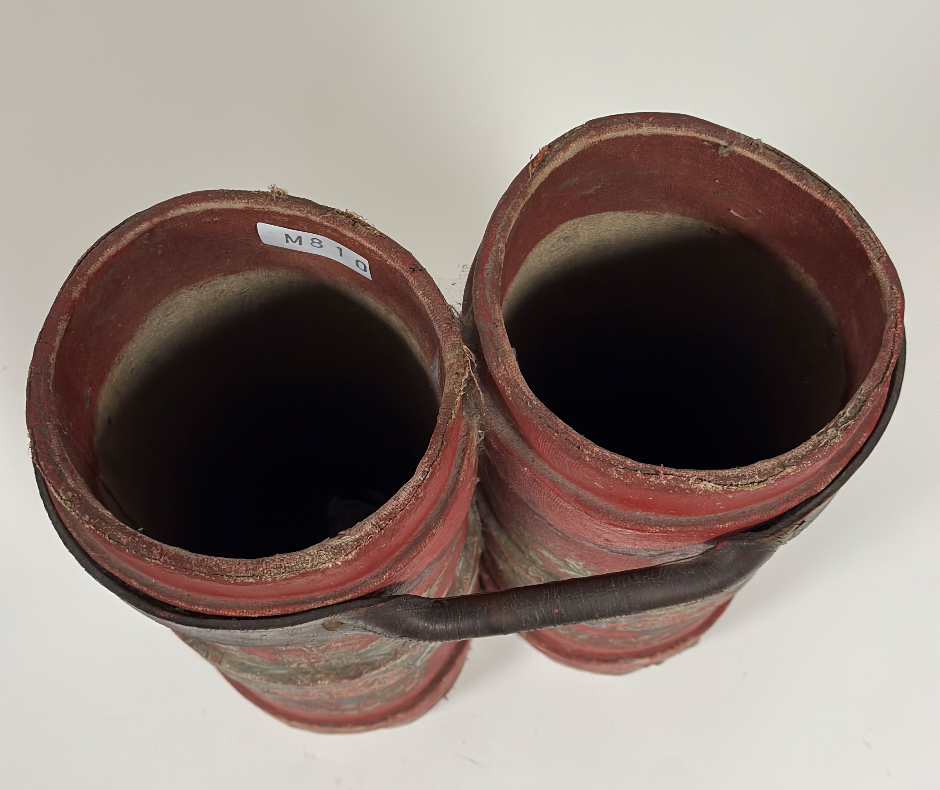 A pair of red canvas shell carrying cases, each emblazoned with the Royal Coat of Arms, bound - Image 2 of 4