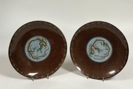 A pair of Japanese cloisonne enamel dragon chargers in the manner of Honda Yosaburo, Meiji period,