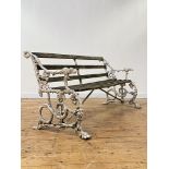 A Coalbrookdale style Serpent and Grapes pattern cast aluminum garden bench, mid 20th century, the