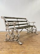 A Coalbrookdale style Serpent and Grapes pattern cast aluminum garden bench, mid 20th century, the