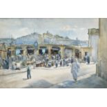 Jessie MacGibbon (fl. 1900), "Malta", a view of a market in Valetta, signed lower left and titled