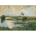 Aeta J. Jardine (Scottish, fl. 1917-43) "The Mere", signed lower left, watercolour, framer's label