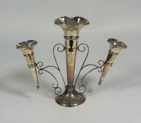 A George V silver epergne, Walker & Hall, Sheffield, 1919, the three trumpet vases with fluted