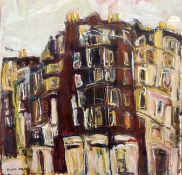 Rachel Carroll (Australian, Contemporary), Bruntsfield Tenements, Edinburgh, signed lower left, oil,