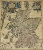 Peter Schenk Jnr., Exactissima Regni Scotiae, a coloured engraved map of Scotland, early 18th