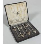 A cased set of six Georg Jensen silver grapefruit spoons, c. 1930, Acron pattern, maker's mark