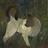 Scottish School, late 19th century, Study of a Siamese in Grasses, signed with a monogram lower