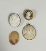 A group of shell and other cameos comprising: an oval white cameo mounted in yellow metal (unmarked)