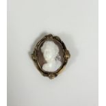 A 19th century shell cameo brooch, oval, carved with an image of a young Diana, a crescent moon in