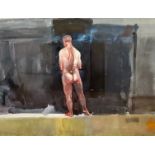 Contemporary School, Male Nude, watercolour, unsigned, framed. 80cm by 109cm
