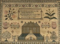 A needlework sampler, second quarter of the 19th century, by Mary Murray, worked with coloured