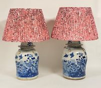 A pair of large OKA Chinese blue and white "Fenghuang" table lamps, of baluster form, decorated with