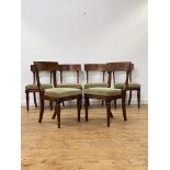 A set of six William IV mahogany dining chairs, the well figured and curved tablet crest rail over