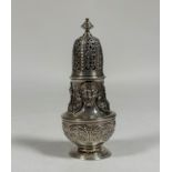 A good George II silver caster base, William Shaw I, London 1731, of baluster form, cast with masks,