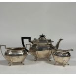 A George V three piece silver tea service, Fenton Russell & Co., Sheffield 1929, each piece of